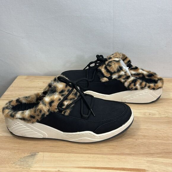 BareTraps Landon Clog Slipper Black/Leopard Faux Fur Trim Size 8.5 M- NIB - Picture 5 of 9